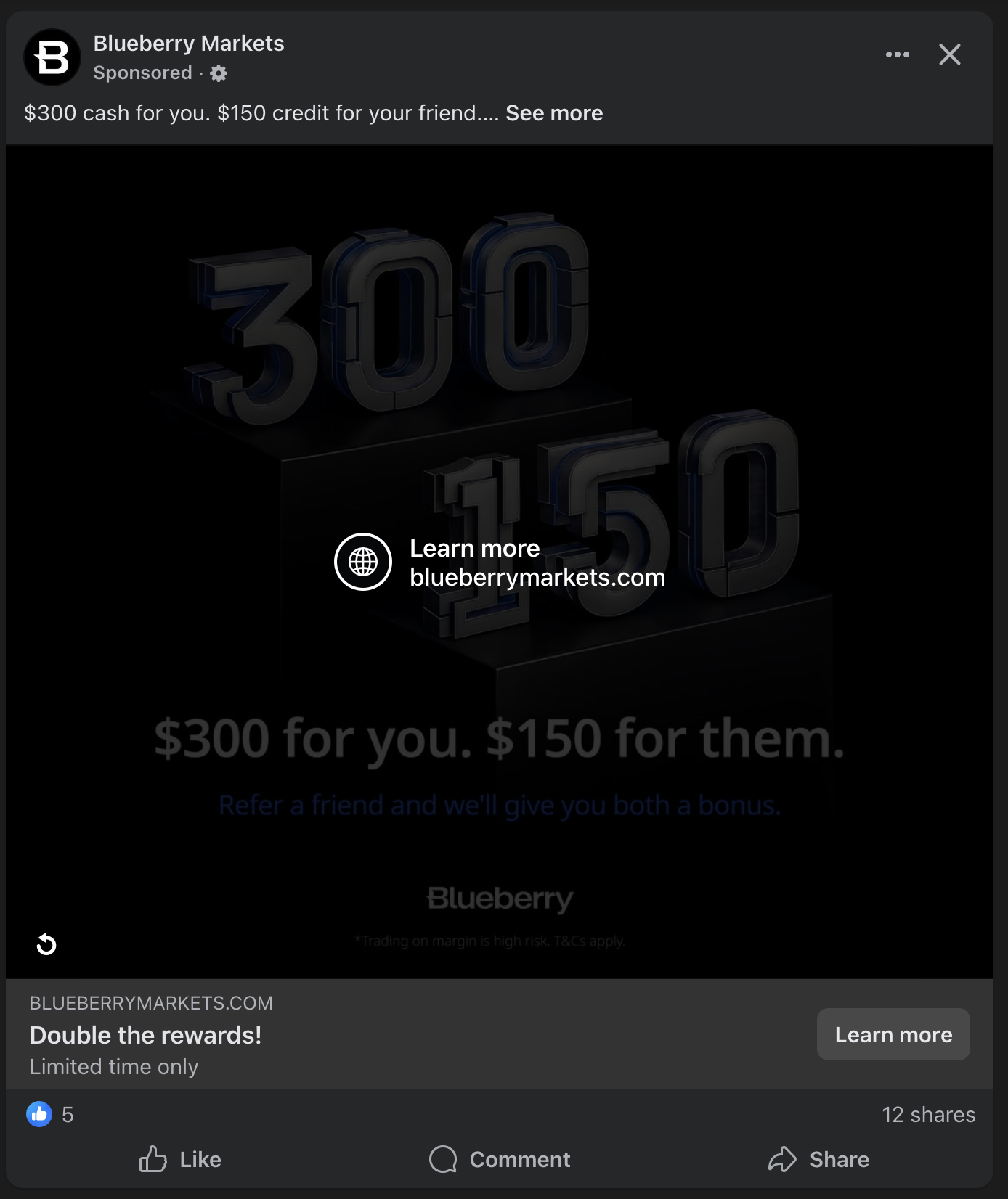 Ad spend behind Blueberry’s referral campaign